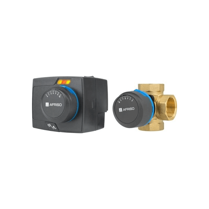 AFRISO ARV 484 ProClick + ARM 343 ProClick – set: 4-way mixing valve with actuator, DN25, Rp 1", Kvs 9