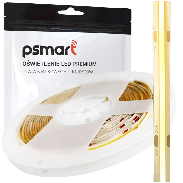 PSMART LED COB Лента 24В WW 3000K 8мм IP65 480 светодиодов/м 5м
