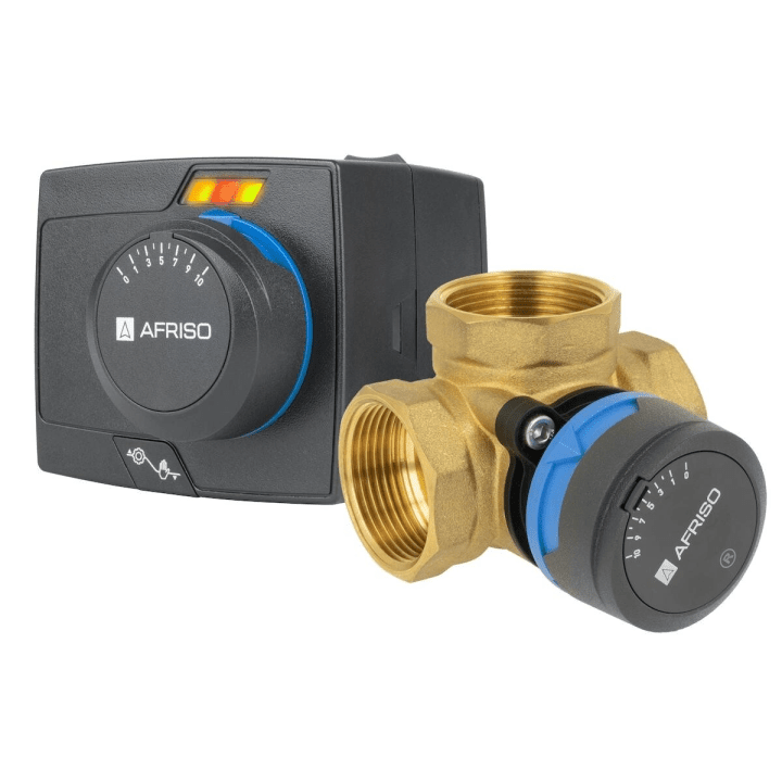 AFRISO ARV 485 + ARM 343 komplekt: 4-suunaline segamisventiil koos täiturmehhanismiga, DN32, Rp 1 1/4", Kvs 18, 230 V, 6 Nm, 120