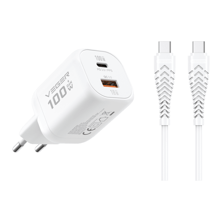 VEGER VG-TR150-Kit-100W1A1C 100W GaN USB-C un USB-A sienas lādētājs