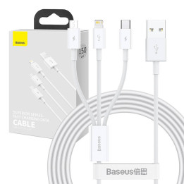 USB kabelis 3in1 Baseus Superior Series, USB uz mikro USB / USB-C / Lightning, 3,5 A, 1,5 m (balts)