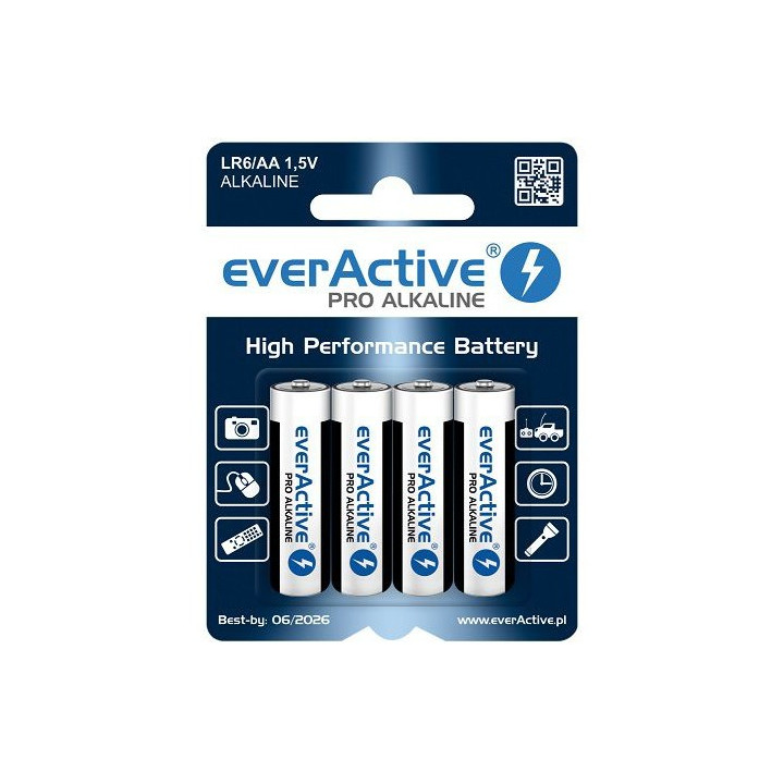 everActive Pro AA LR6 MN1500 1.5V 2900mAh augstas veiktspējas sārma akumulatori 4gab.