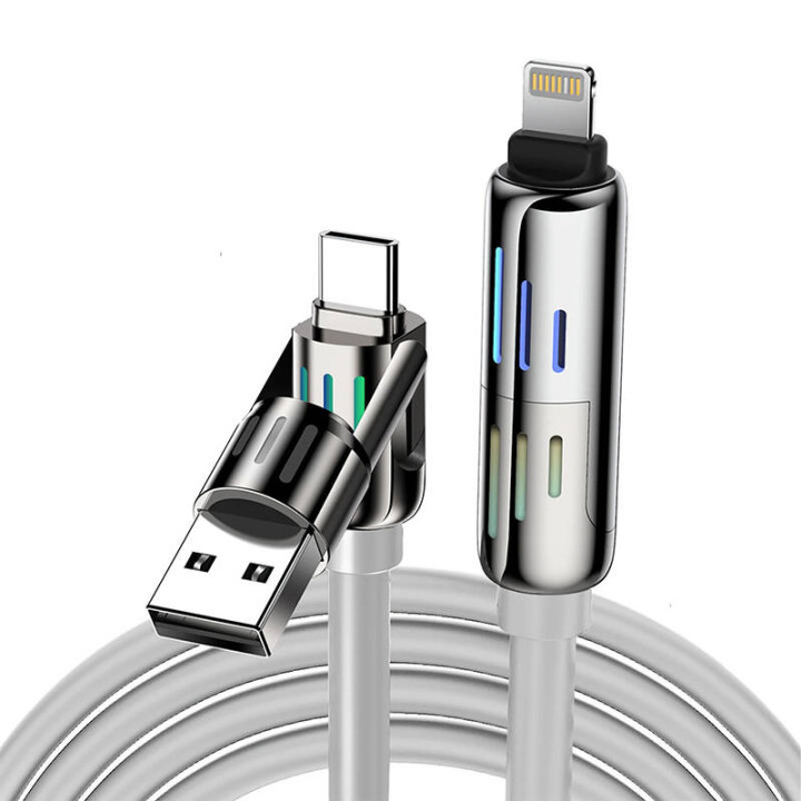 Blitzwolf BW-HDC6 4-in-1 USB-C / USB-A į USB-C / Lightning laidas 1,2 m 240 W RGB (pilkas)