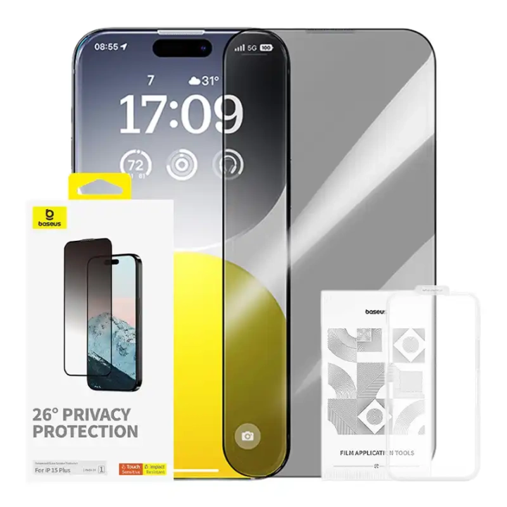 Privaatsuskaitse karastatud klaasist Baseus Diamond iPhone 15 Plus