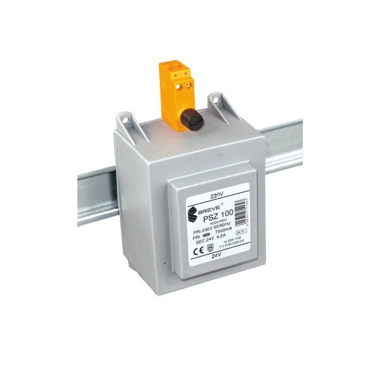 Ühefaasiline trafo PSZ 100 230V 12V IP30 DIN siinil TH 35 kaitsega moodulkorpuses