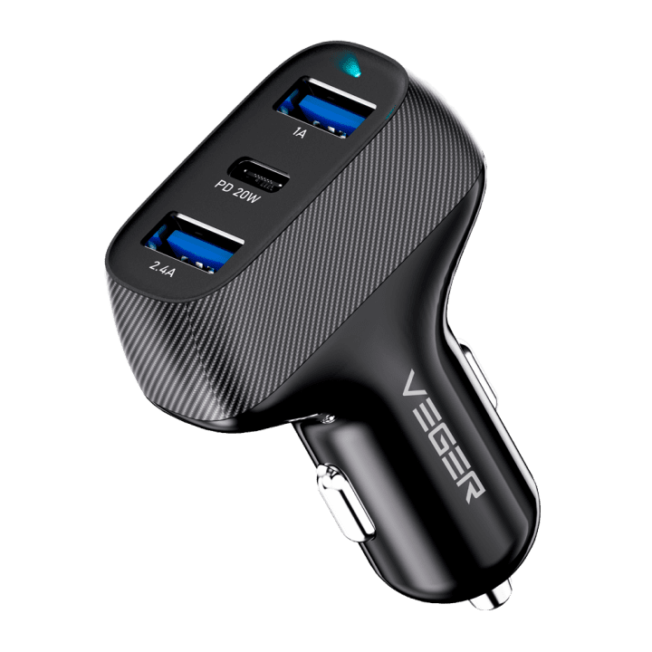 Зарядное устройство VEGER VG-CC271-2A1C 27W USB-C быстрая зарядка с 2 портами USB-A и 1 портом USB-C для смартфонов и планшетов