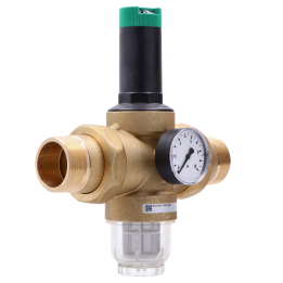 Resideo Braukmann Pressure Regulator, with union connections, 2 inch, with pressure gauge 0–10 bar