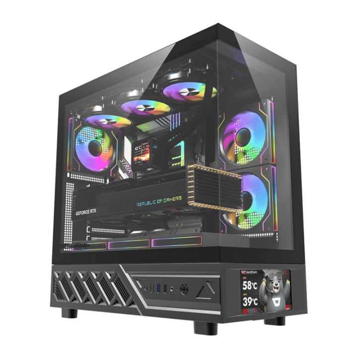 DarkFlash DS950V kompiuterio dėklas su ekranu (juodas) + 6 ventiliatoriai