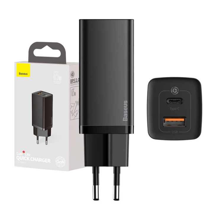 Kiirreisilaadija Baseus GaN2 Lite USB+C 65W EU (must)
