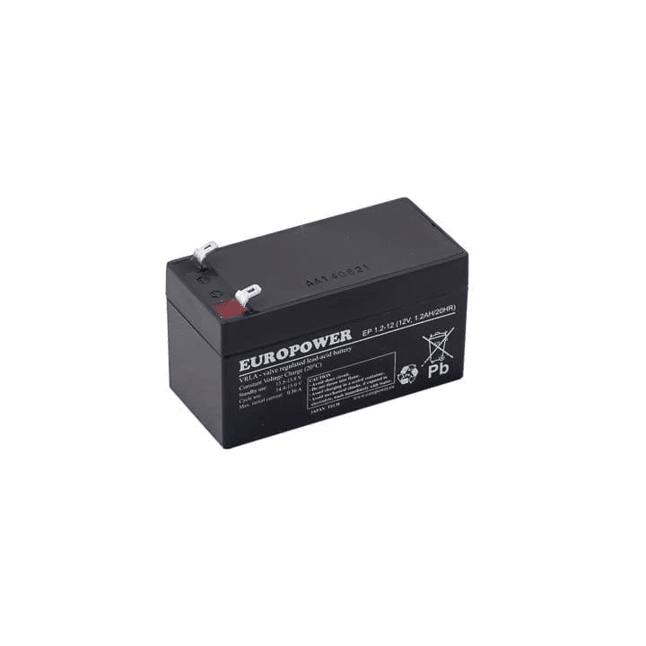 EUROPOWER EP 1,2-12 – AGM baterija 12 V, 1,2 Ah, tarnavimo laikas 6–9 metai