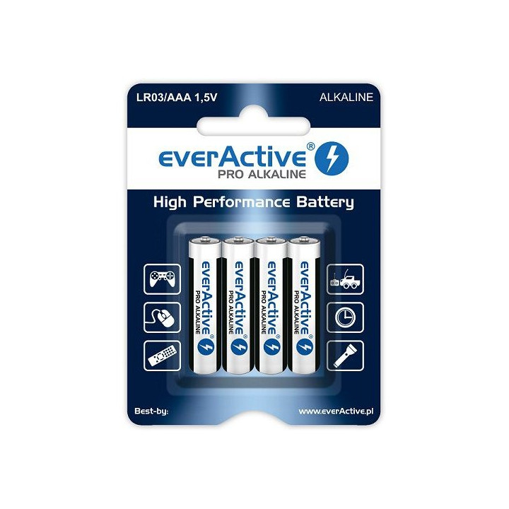 everActive Pro Alkaline AAA LR03 1.5V 1250mAh Batteries 4pcs