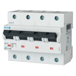 AZ AZ-4-D50 174545 4-napainen ylivirtasuojakytkimen ominaisuus D 50 A 25 kA 400 V IP20 6 moduulia IEC 60947-2 kolmivaihe