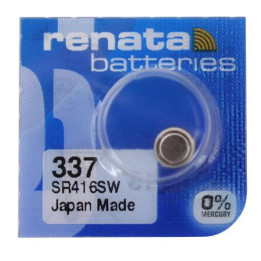 Renata 337 SR416SW Low Drain 1.55V Silver 0% Hg watch battery. Made in Japan