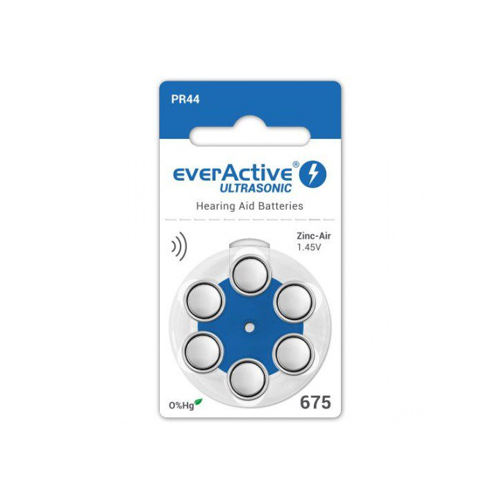 everActive Ultrasonic 675 PR44 1,45V cinko oro klausos aparato baterijos 6 vnt.