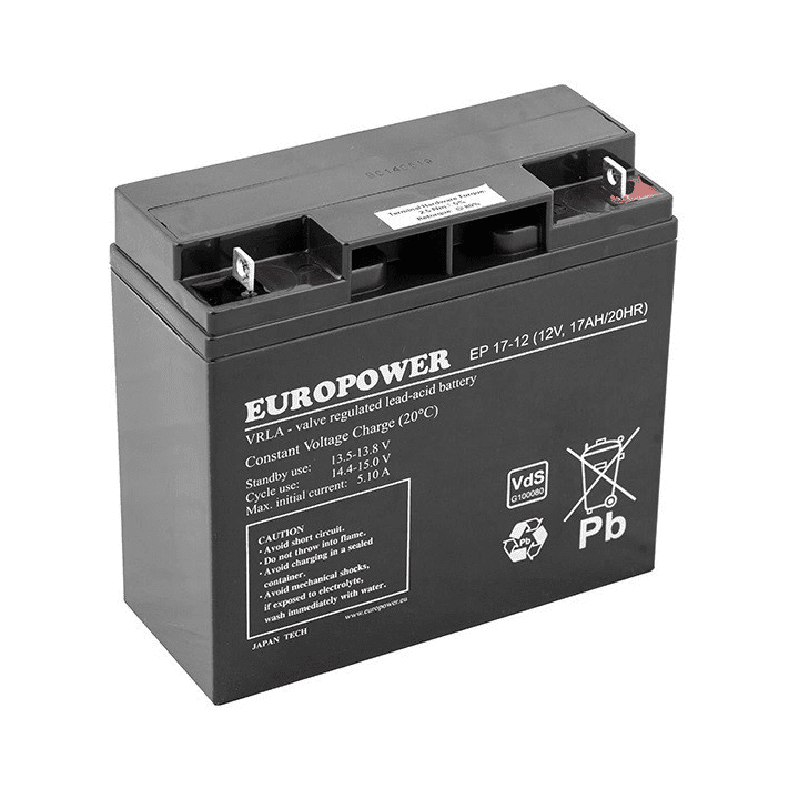 EUROPOWER EP 17-12 – AGM baterija 12 V, 17 Ah, tarnavimo laikas 6–9 metai