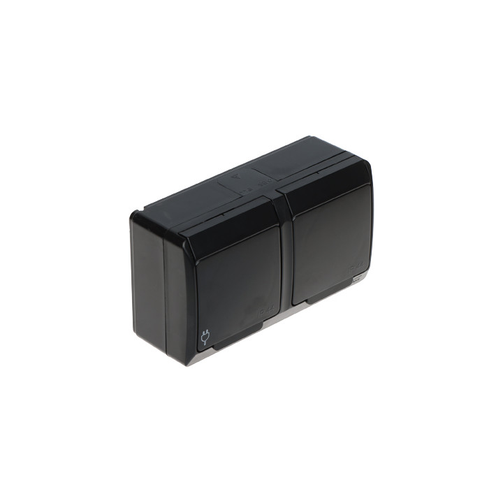 Elektro-Plast HERMES/0322-09/EPN Surface Double Socket IP44 16A 250V AC Schuko Outdoor Wall Outlet