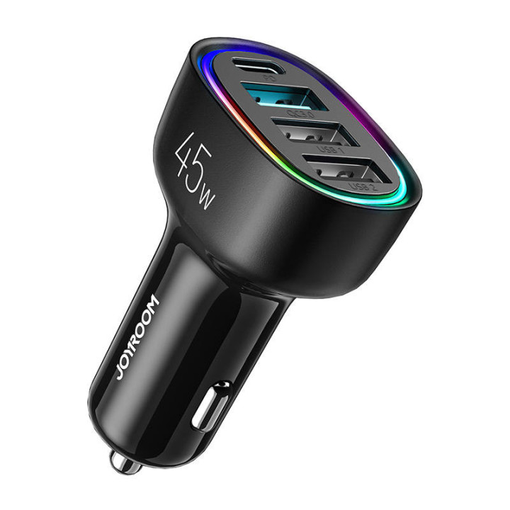Automašīnas lādētājs Joyroom JR-CL09, 4 porti, 1x USB-C PD, 1x QC3.0 USB, 2x USB (melns)
