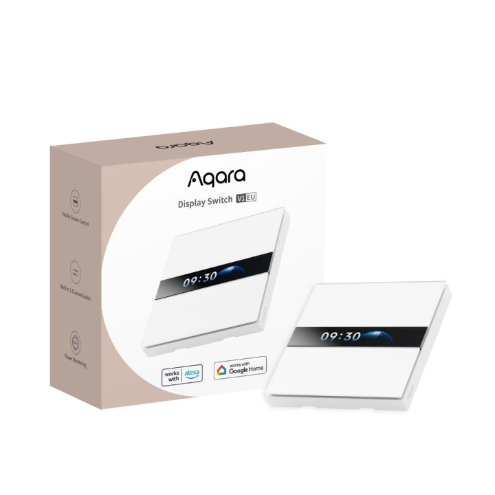 Aqara V1 Näyttökytkin 2-kanavainen älykäs Zigbee seinäpaneeli LCD-näytöllä, 230V AC, 8A, Valkoinen