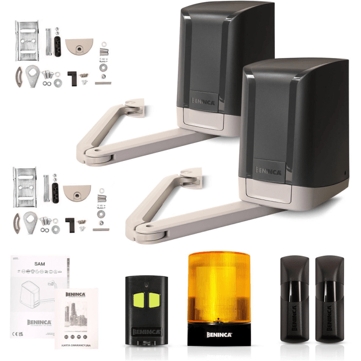 Automation kit Beninca KSAM24.PM - drive for double-leaf gates up to 5 m - 24 V actuators, remote control, photocells, LED