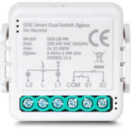 GISE Smart GDS-ZB-NN – dvigubas Zigbee relės modulis be nulinio laido