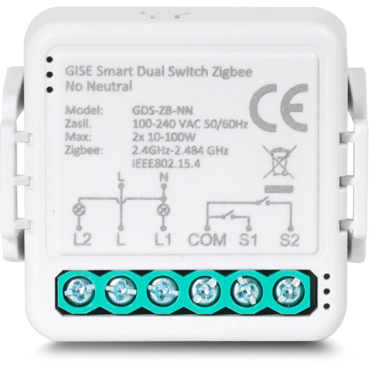 GISE Smart GDS-ZB-NN – dvigubas Zigbee relės modulis be nulinio laido