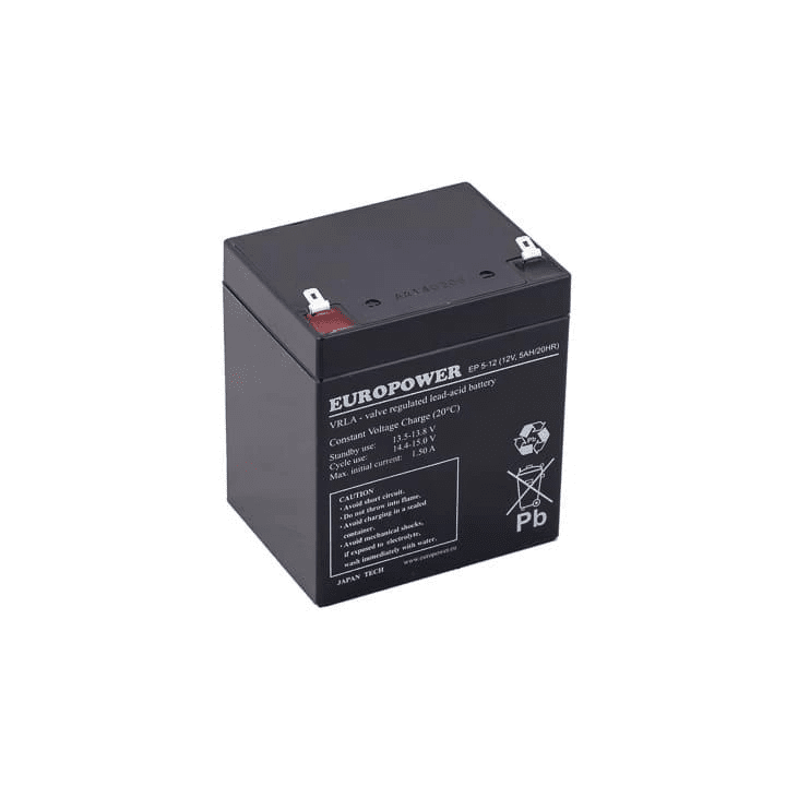EUROPOWER EP 5-12 T1 – AGM baterija 12 V, 5 Ah, tarnavimo laikas 6–9 metai