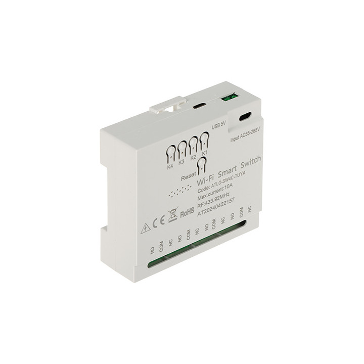 ATLO ATLO-SW4C-TUYA Smart Wi-Fi Wall Switch 4-Gang, Tuya Smart Life App, Voice Control Compatible
