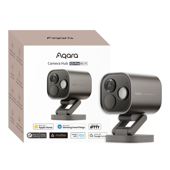 Aqara G5 Pro kameros centras – HomeKit Secure Video, Zigbee ir Thread šliuzas, Wi-Fi, pilka, lauko IP65