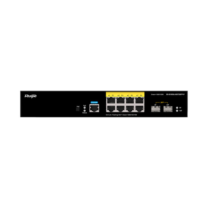 RUIJIE RG-XS-S1930J-8GT2SFP-P valdomas Gigabit PoE+ jungiklis, 8x PoE+ 2x SFP, L2