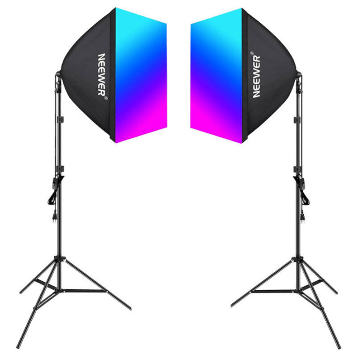 Komplektas Neewer NK800 dvi minkštos dėžės + lemputės RGB 24W 2700-6500K + trikojis + barndoors