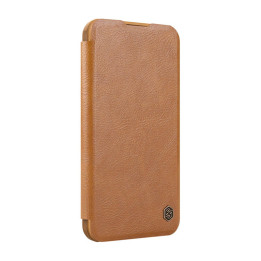 Nillkin Qin Prop Leather iPhone 16 futrālis (brūns)