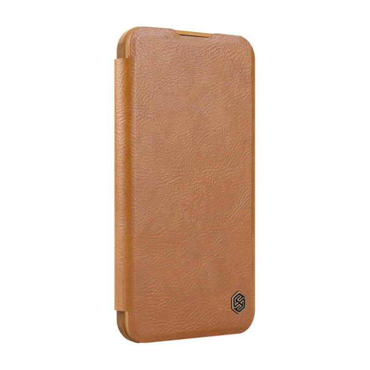 Nillkin Qin Prop Leather iPhone 16 futrālis (brūns)