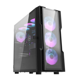 Darkflash DK431 Stiklinis kompiuterio dėklas (juodas) + 4 RGB ventiliatoriai