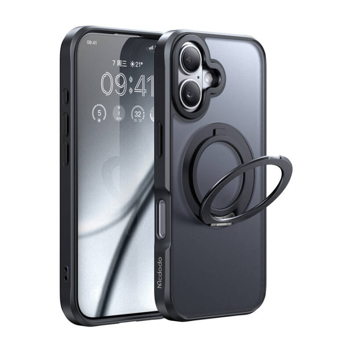 McDodo PC-4930 MagSafe korpuss iPhone 16 ar statīvu (melns)