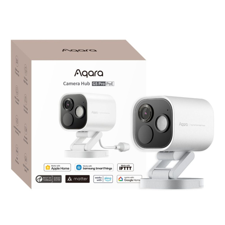 Aqara G5 Pro -kamerakeskitin PoE – ulkokodin älykäs yhdyskäytävä Zigbee, Thread, Matter, HomeKit Secure Video, IP65, valkoinen