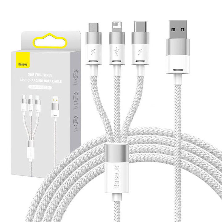 3in1 USB kabelis Baseus StarSpeed ​​Series, USB-C + Micro + Lightning 3,5A, 1,2m (balts)