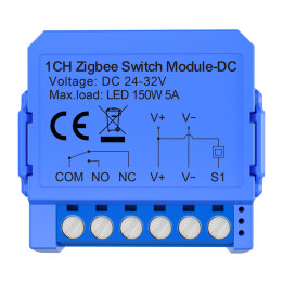 1-kanaliline ZigBee lülitimoodul pingevaba kontaktiga Avatto ZWSM16-DC32V-1