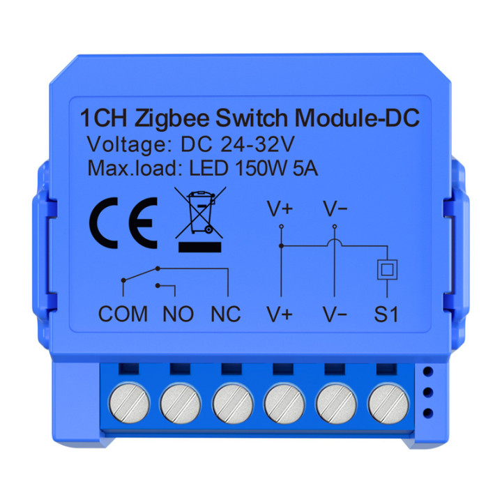 1-kanaliline ZigBee lülitimoodul pingevaba kontaktiga Avatto ZWSM16-DC32V-1