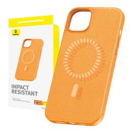 Magnētiskais tālruņa korpuss iPhone 15 Plus Baseus Fauxther Series (oranžs)