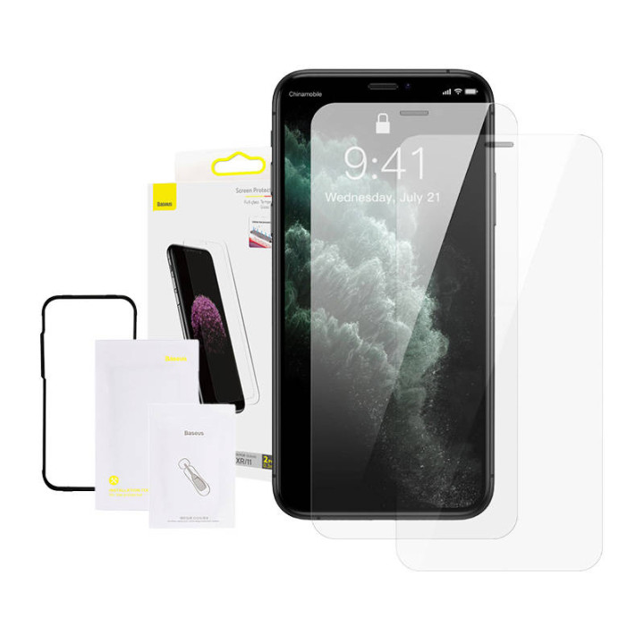 Baseus 0,3 mm pilnstikla rūdīta stikla plēve (2 gab. iepakojumā) iPhone XR/11 6,1 collas