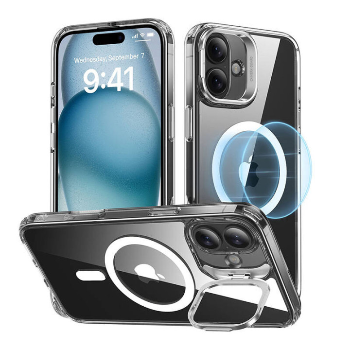 ESR Classic Hybrid (HaloLock) maciņš ar statīvu priekš iPhone 16 Plus (caurspīdīgs)