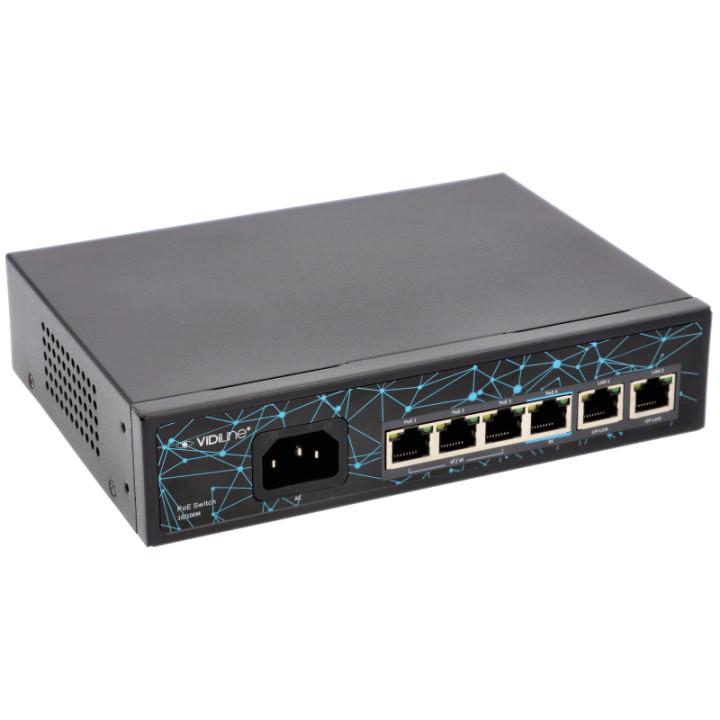 VidiLine VIDI-F0420FBL_V2_2 Коммутатор PoE 4x PoE 100 Мбит/с 2x Uplink 65 Вт