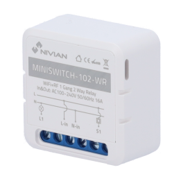 NIVIAN RETAIL NVS-MINISWITCH-102-WR Smart Wi-Fi Relay Module 1-Channel 10A 230V White