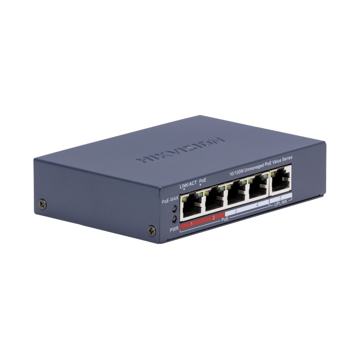 Hikvision DS-3E0105P-E/M(C) PoE slēdzis 4 porti 60W