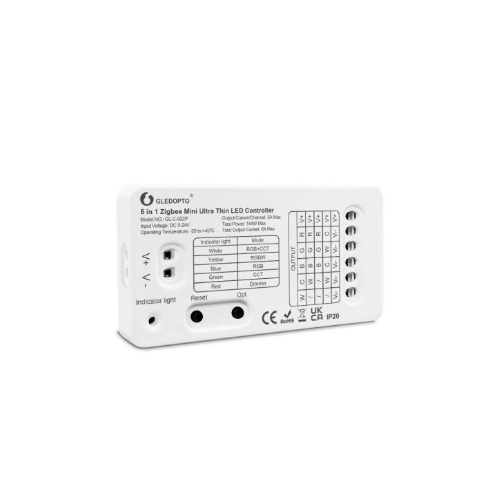 Gledopto Zigbee Pro 5-в-1 Мини-ультратонкий светодиодный контроллер (Zigbee+RF), 5–24 В постоянного тока