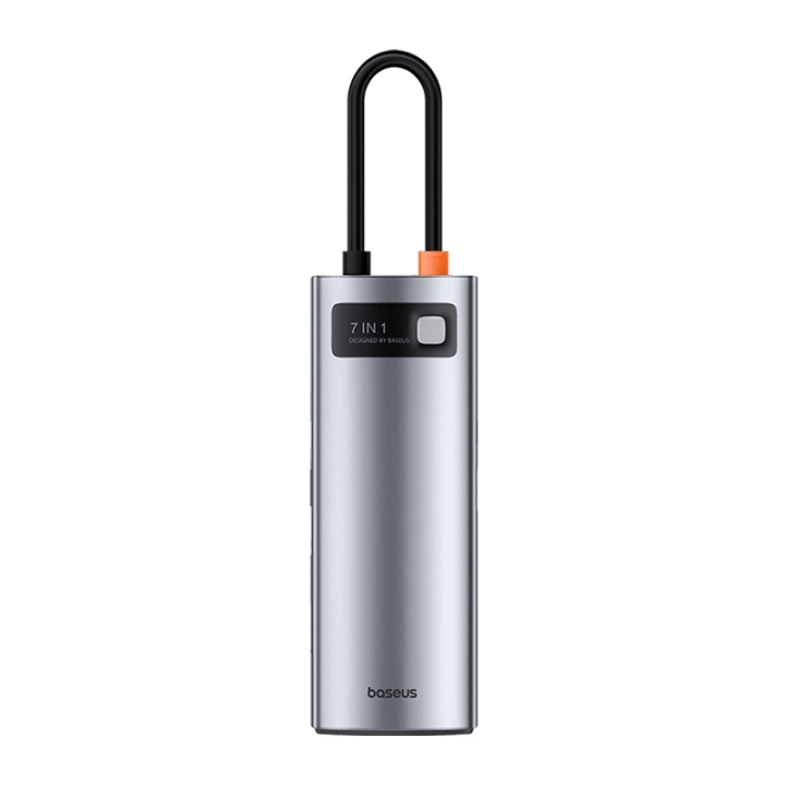 Hub 7in1 Baseus Gleam, USB-C iki 1x HDMI4K 60Hz + 3x USB3.0 + 1x PD + 1x SD/TF (pilka)