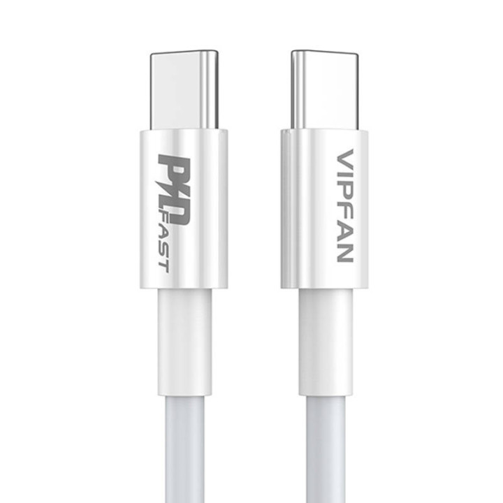 USB-C–USB-C-kaapeli VFAN P02, 1 m (valkoinen)