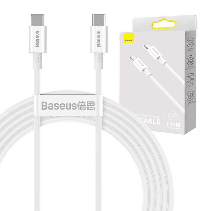 Baseus Superior sērijas kabelis no USB-C uz USB-C, 100 W, 2 m (balts)