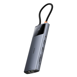 Keskitin 10in1 Baseus Metal Gleam II -sarja, USB-C - 1xHDMI, USB-A (10 Gbps), USB-C, 2xUSB-A, Ethernet RJ45, SD/TF-kortti, minil
