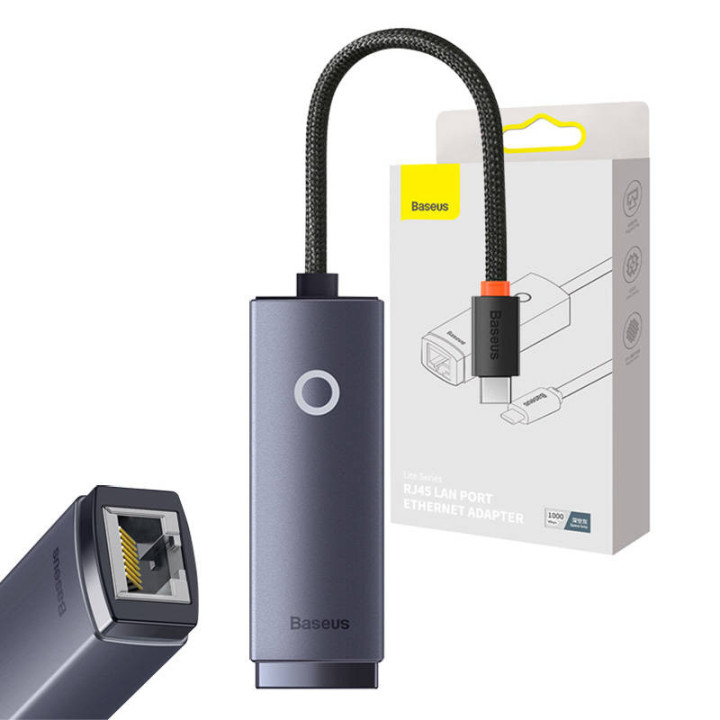 Сетевой адаптер Baseus Lite Series USB-C — RJ45 (серый)